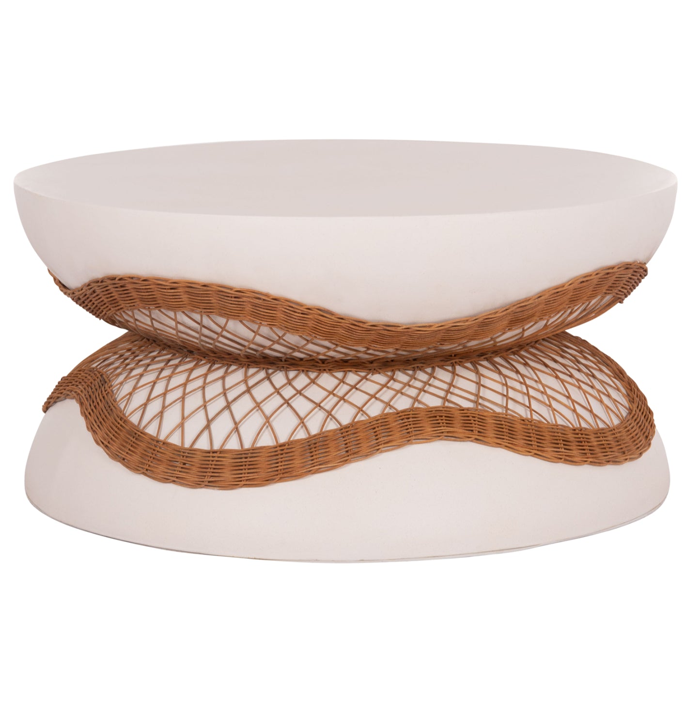 ΤΡΑΠΕΖΙ ΣΑΛΟΝΙΟΥ ANNA HM18157.02 FIBER CEMENT ΛΕΥΚΟ-ΦΥΣΙΚΟ RATTAN--Φ92x44.5Υεκ