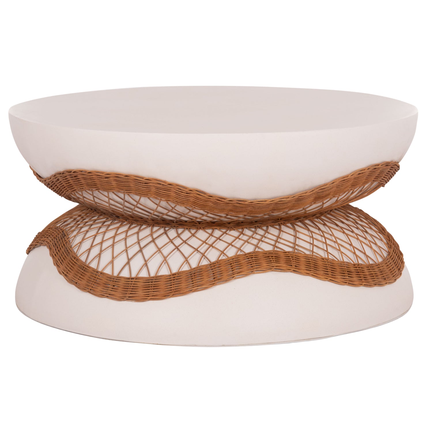 ΤΡΑΠΕΖΙ ΣΑΛΟΝΙΟΥ ANNA HM18157.02 FIBER CEMENT ΛΕΥΚΟ-ΦΥΣΙΚΟ RATTAN--Φ92x44.5Υεκ