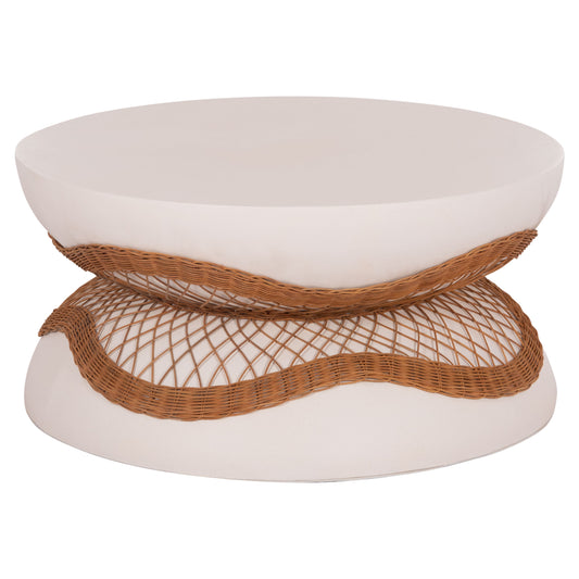 ΤΡΑΠΕΖΙ ΣΑΛΟΝΙΟΥ ANNA HM18157.02 FIBER CEMENT ΛΕΥΚΟ-ΦΥΣΙΚΟ RATTAN--Φ92x44.5Υεκ