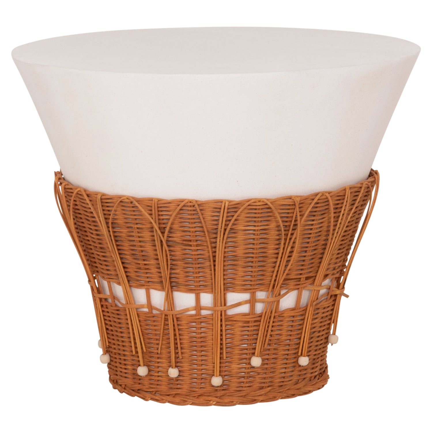 ΤΡΑΠΕΖΙ ΣΑΛΟΝΙΟΥ PERRAL HM18164.02L FIBER CEMENT ΛΕΥΚΟ-ΦΥΣΙΚΟ RATTAN--Φ55x45Υεκ