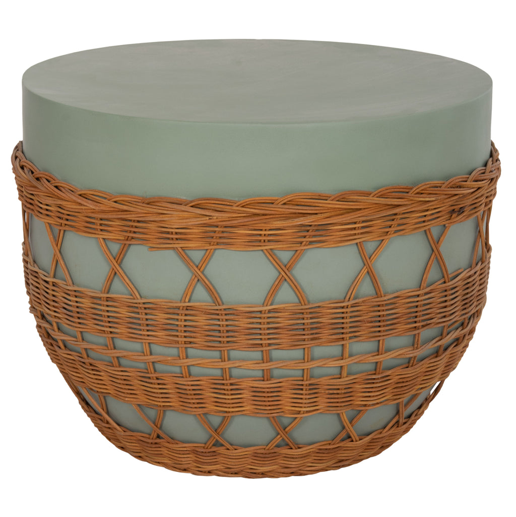 ΤΡΑΠΕΖΙ ΣΑΛΟΝΙΟΥ VILHENA HM18165 FIBER CEMENT ΠΡΑΣΙΝΟ-RATTAN ΦΥΣΙΚΟ Φ56x47Υεκ.