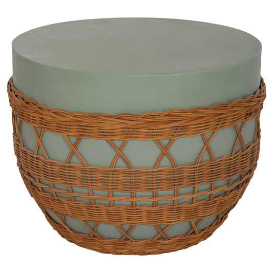 ΤΡΑΠΕΖΙ ΣΑΛΟΝΙΟΥ VILHENA HM18165 FIBER CEMENT ΠΡΑΣΙΝΟ-RATTAN ΦΥΣΙΚΟ Φ56x47Υεκ.