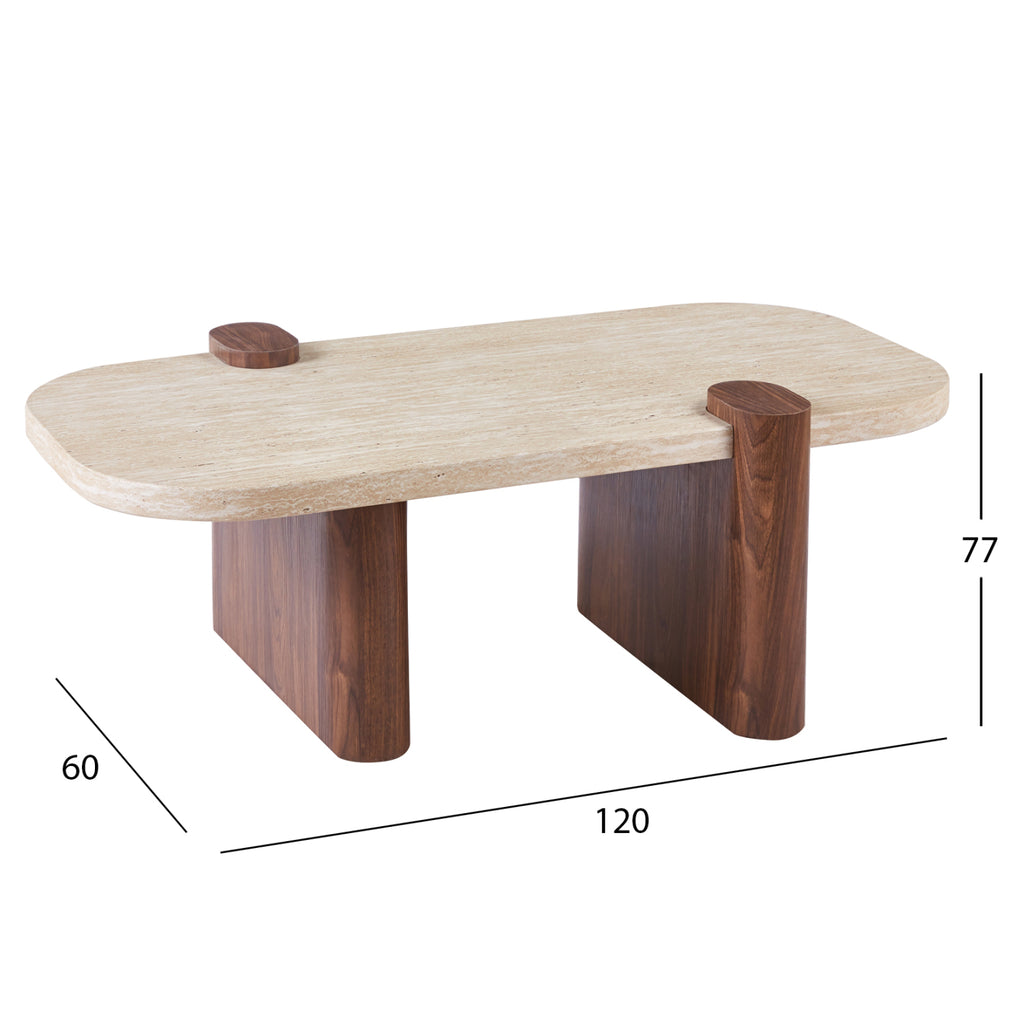 ΤΡΑΠΕΖΙ ΣΑΛΟΝΙΟΥ ARDEN HM18435 MDF TOP ΟΨΗ ΤΡΑΒΕΡΤΙΝΑΣ-MDF ΠΟΔΙΑ ΚΑΡΥΔΙ 120x60x40Υεκ