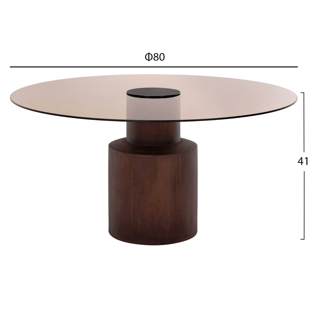 ΤΡΑΠΕΖΙ ΣΑΛΟΝΙΟΥ SUNNET HM9670 ΞΥΛΟ MANGO ΚΑΦΕ-ΓΥΑΛΙΝΟ TOP Φ80x41Y εκ.