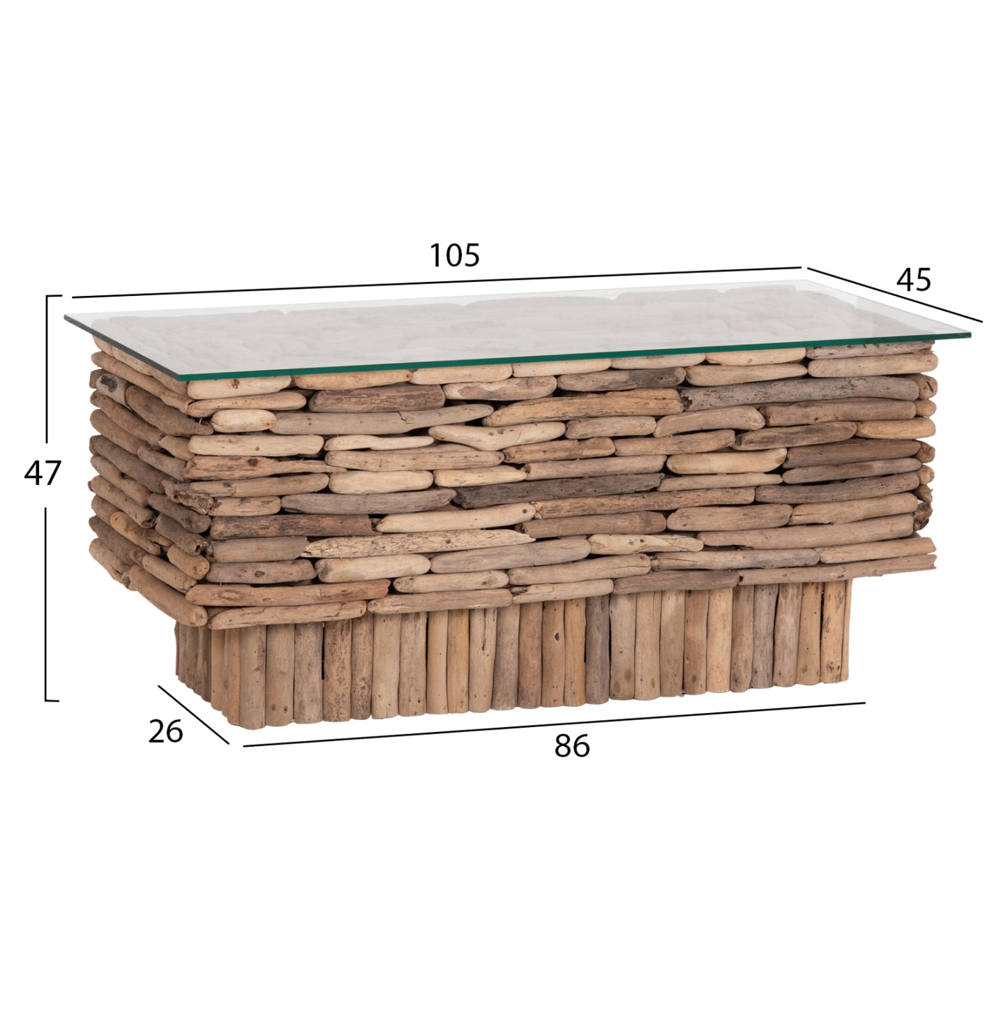 ΤΡΑΠΕΖΙ ΣΑΛΟΝΙΟΥ ΟΡΘΟΓΩΝΙΟ SPARROW HM18366 DRIFTWOOD--ΓΥΑΛΙ 105x45x47Υεκ.