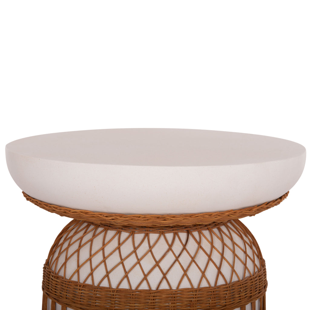 ΒΟΗΘΗΤΙΚΟ ΤΡΑΠΕΖΙ PRILEP HM18159.02 FIBER CEMENT ΛΕΥΚΟ & RATTAN--Φ60x76,5Υεκ