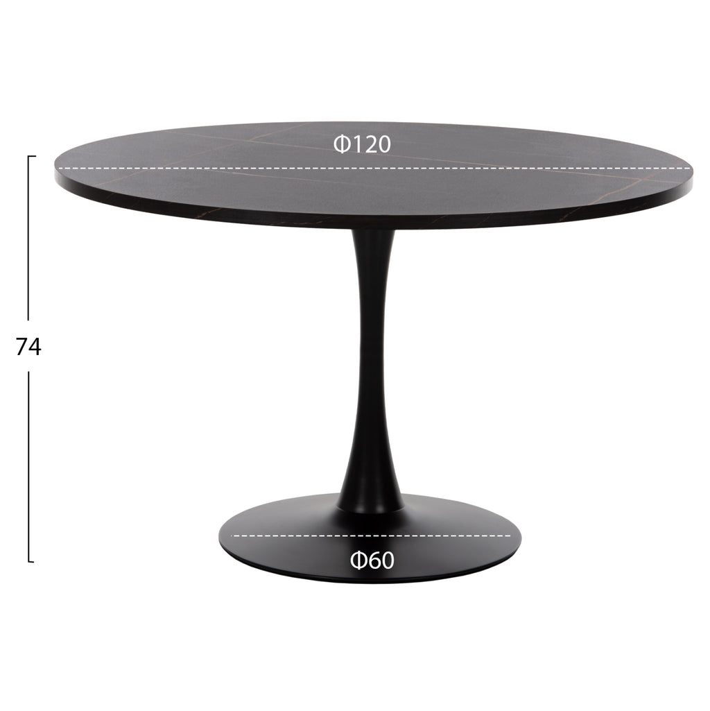 ΤΡΑΠΕΖΙ ΤΡΑΠΕΖΑΡΙΑΣ ROLLO HM9422.12 ΣΤΡΟΓΓΥΛΟ BLACK MARBLE Φ120x74Yεκ.