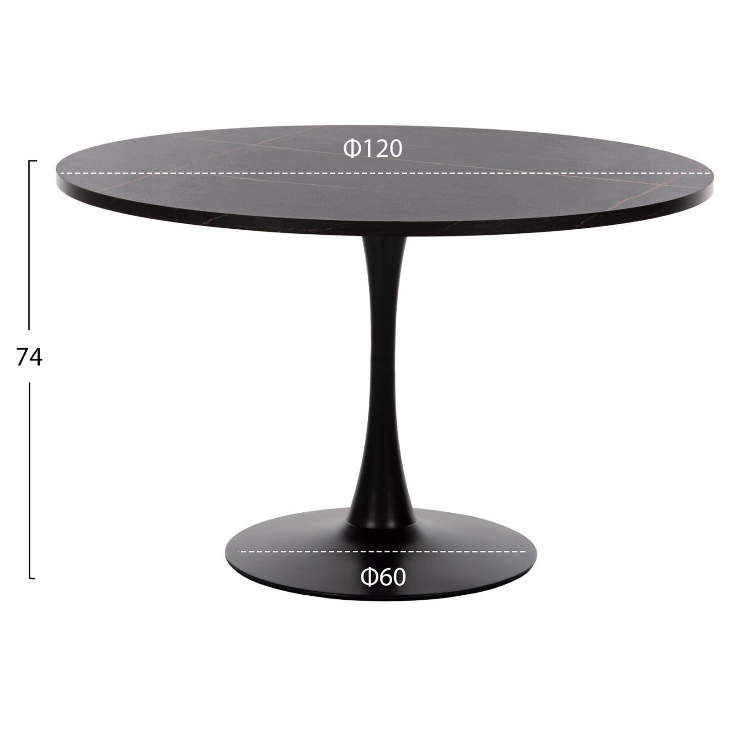 ΤΡΑΠΕΖΙ ΤΡΑΠΕΖΑΡΙΑΣ ROLLO HM9422.12 ΣΤΡΟΓΓΥΛΟ BLACK MARBLE Φ120x74Yεκ.