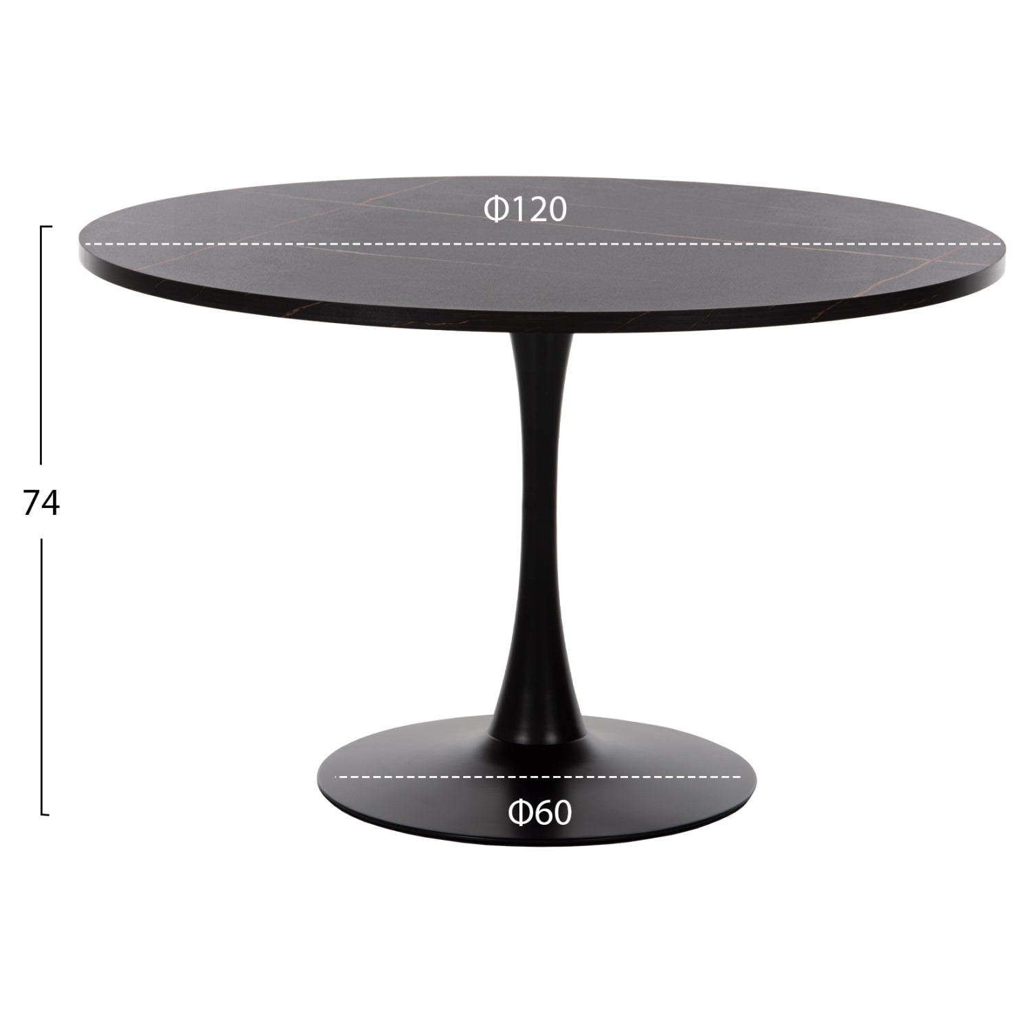 ΤΡΑΠΕΖΙ ΤΡΑΠΕΖΑΡΙΑΣ ROLLO HM9422.12 ΣΤΡΟΓΓΥΛΟ BLACK MARBLE Φ120x74Yεκ.