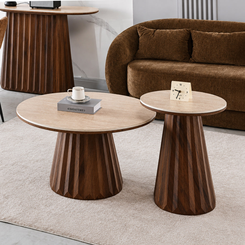 ΤΡΑΠΕΖΙΑ ΣΑΛΟΝΙΟΥ 2ΤΜΧ WALDEN HM12108 ΚΕΡΑΜΙΚΑ TOP--MDF ΒΑΣΕΙΣ Φ80+Φ46εκ.