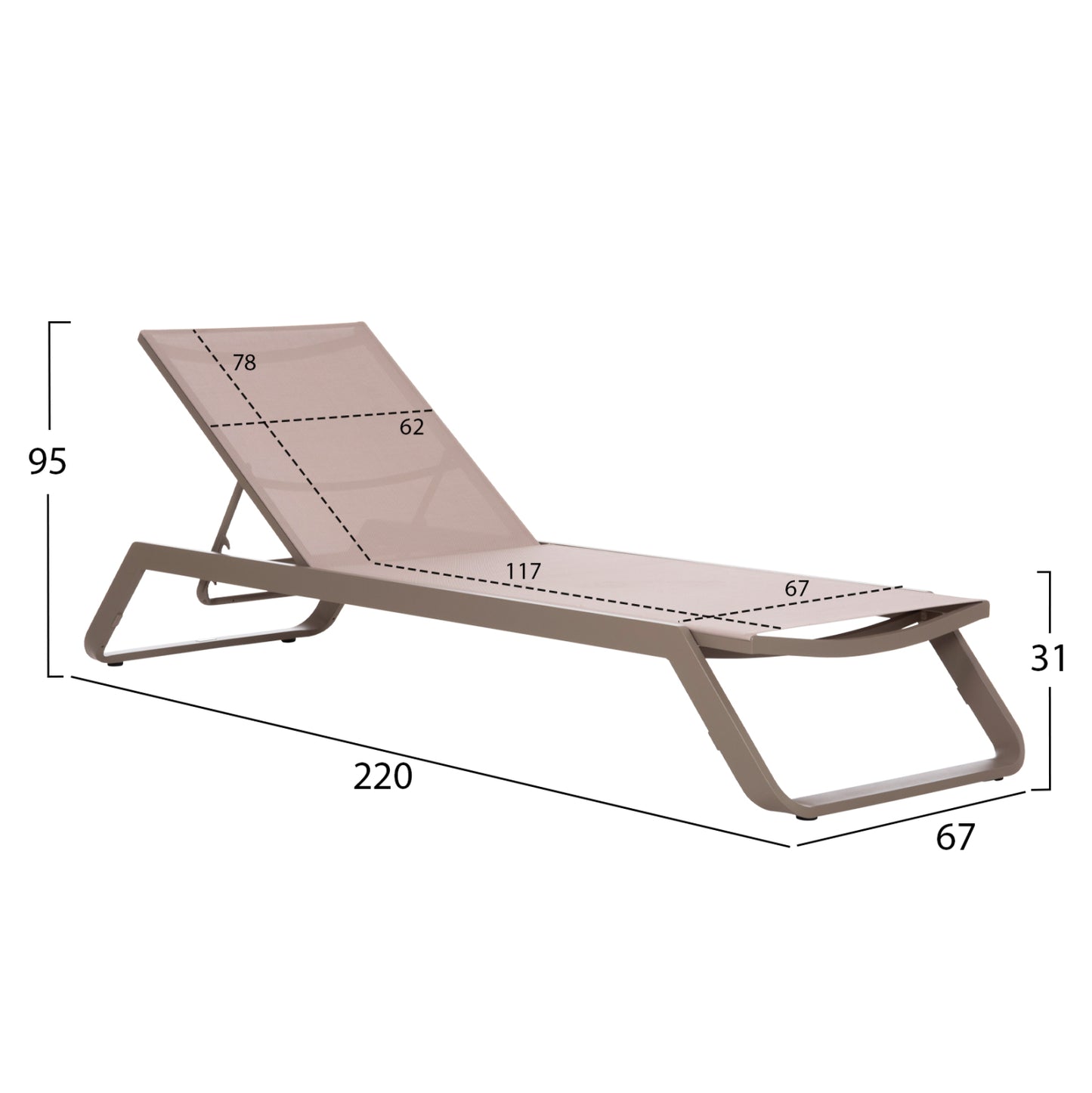 ΞΑΠΛΩΣΤΡΑ ΑΛΟΥΜΙΝΙΟΥ MARIMAR HM6562.03 ΣΚΕΛΕΤΟΣ TAUPE & TEXTILENE ΜΠΕΖ 220x67.5x31.5Υεκ