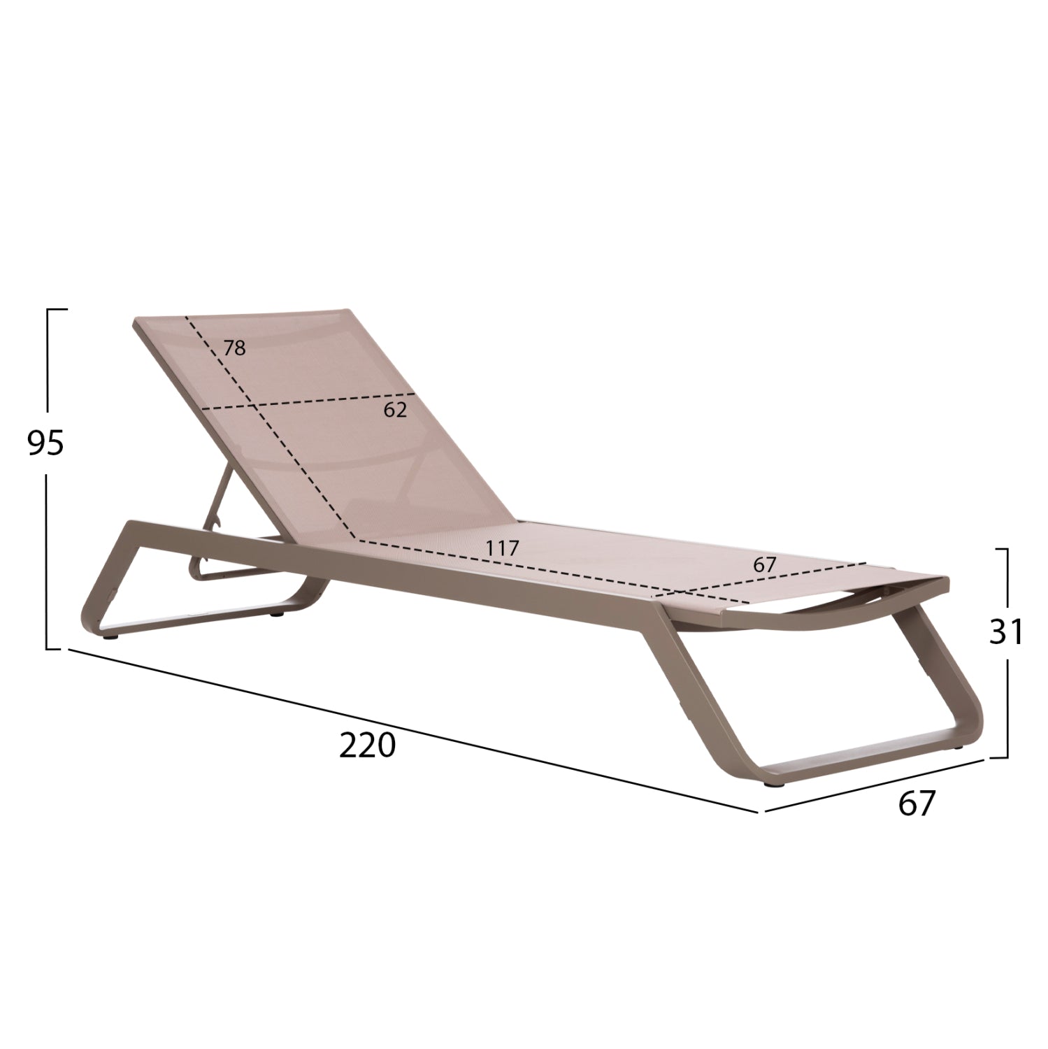 ΞΑΠΛΩΣΤΡΑ ΑΛΟΥΜΙΝΙΟΥ MARIMAR HM6562.03 ΣΚΕΛΕΤΟΣ TAUPE & TEXTILENE ΜΠΕΖ 220x67.5x31.5Υεκ